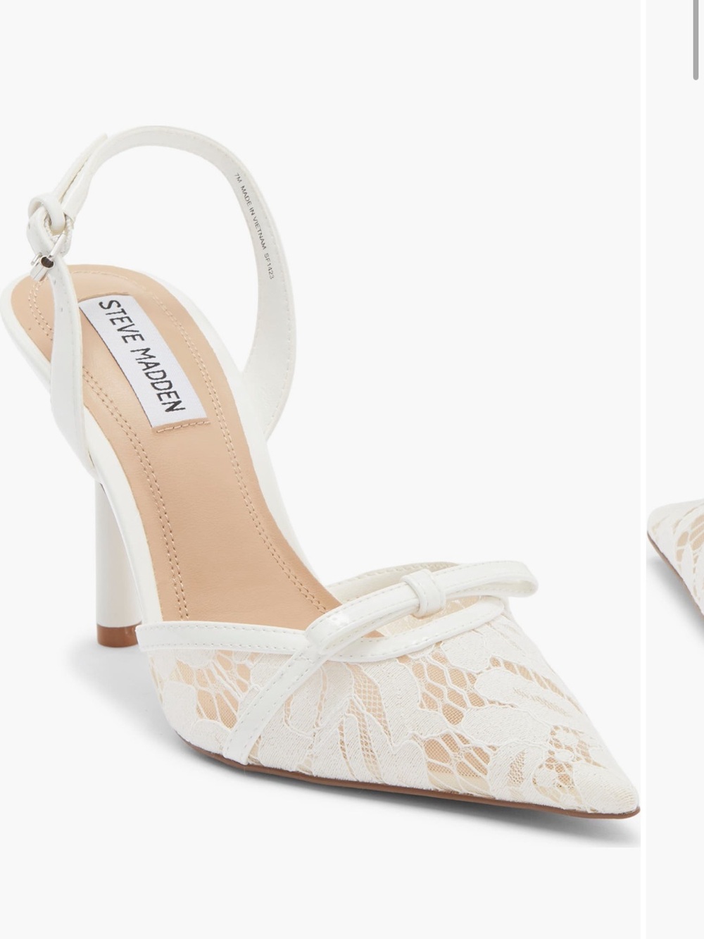 Steve Madden Sereena White Lace Pointed Slingback Heels Pumps with Bow Accent
